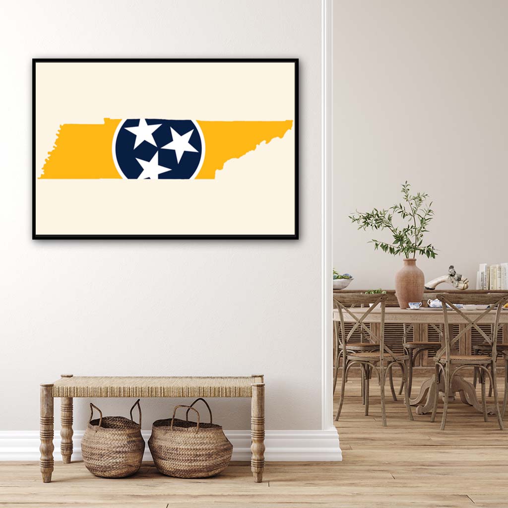 Navy & Gold Tennessee Flag Silhouette Canvas Wall Art Print - Canvas Black Frame