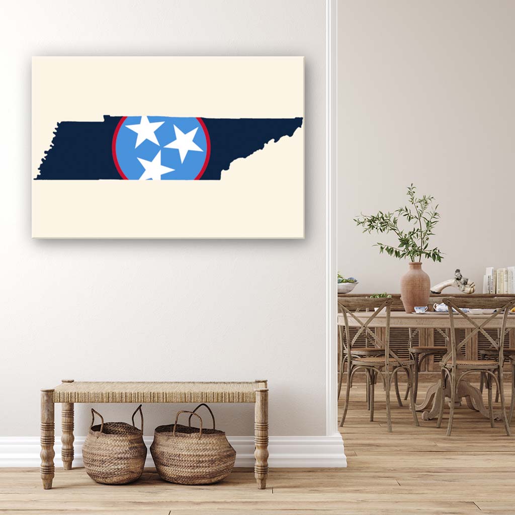Navy & Teal Tennessee Flag Silhouette Canvas Wall Art Print - Canvas Ready To Hang