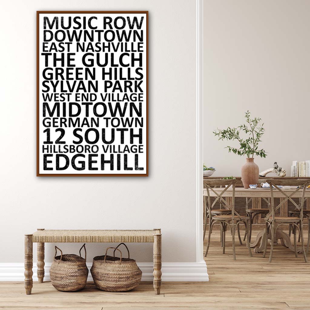 Nashville Neighborhood Canvas Wall Art Print - Pecan Frame