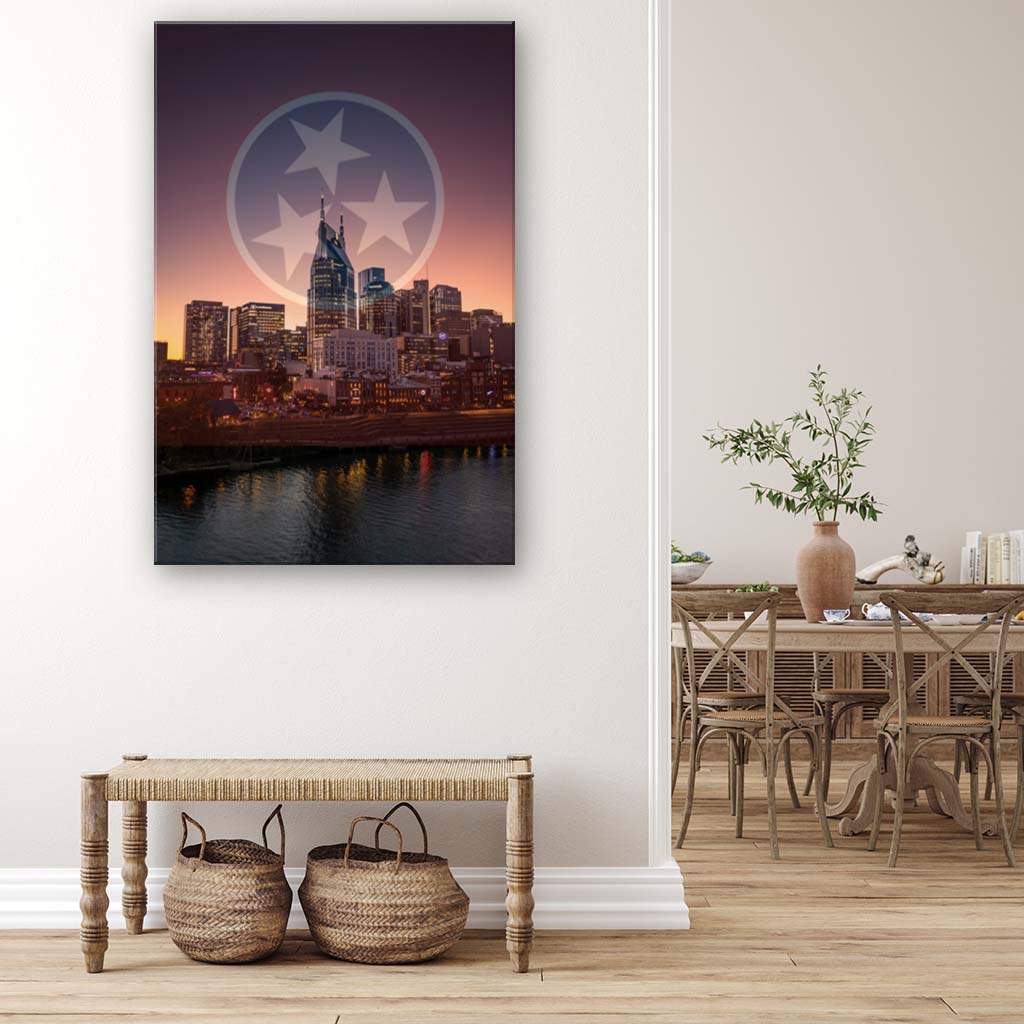 Nashville Skyline Tri Star Canvas Wall Art Print - Canvas Ready To Hang