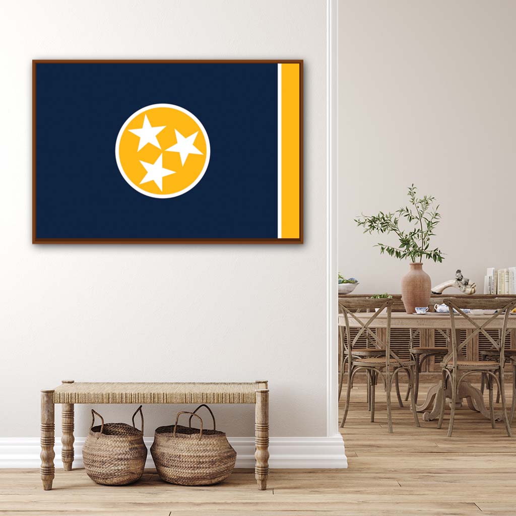 Navy & Gold Tennessee Canvas Flag Art Print - Canvas Pecan Frame