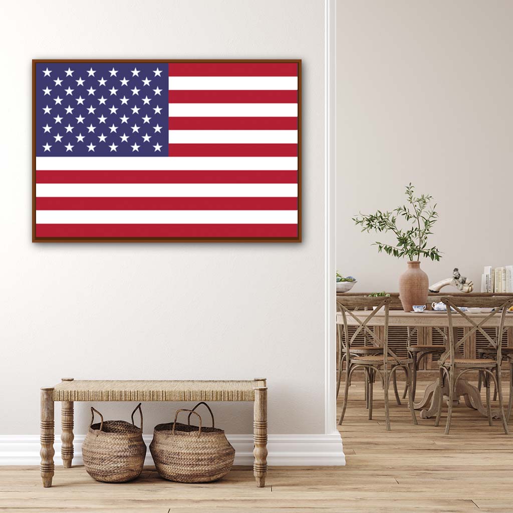 American Flag Canvas Wall Art Print - Canvas Pecan Frame