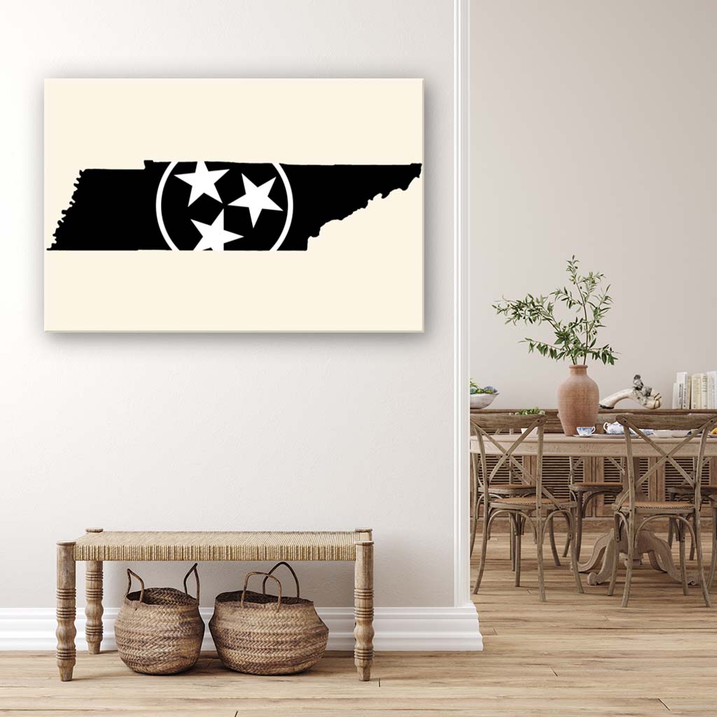 Black & White Tennessee Flag Silhouette Canvas Wall Art Print - Canvas Ready To Hang