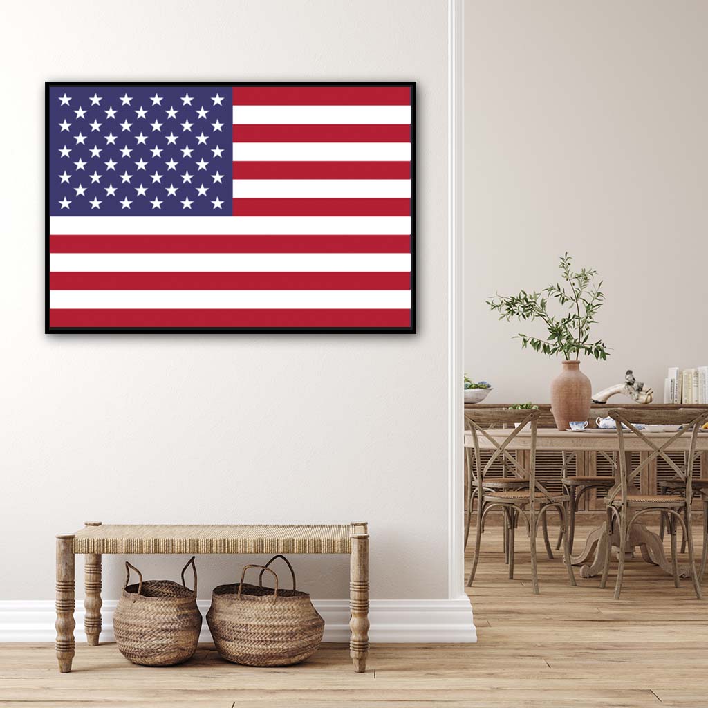 American Flag Silhouette Canvas Wall Art Print - Canvas Black Frame
