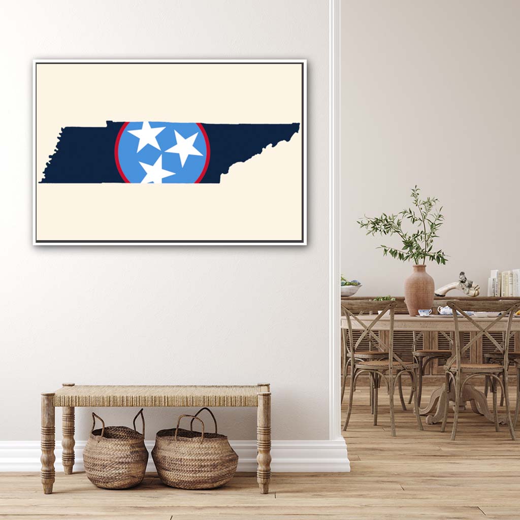 Navy & Teal Tennessee Flag Silhouette Canvas Wall Art Print - Canvas White Frame