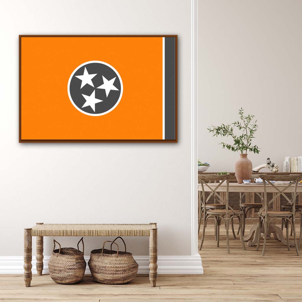 Orange & Gray Tennessee Canvas Flag Art Print - Canvas Pecan Frame