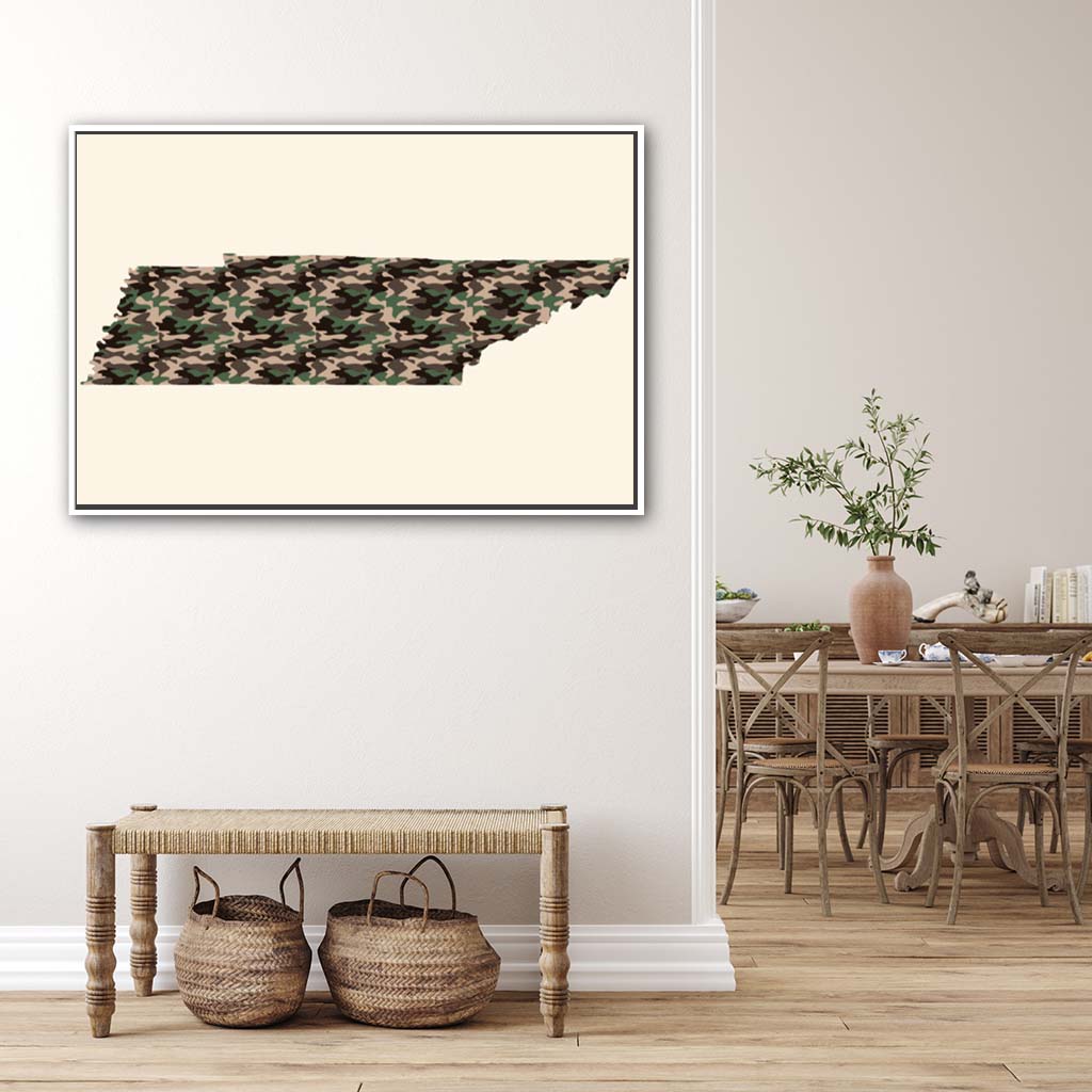 Tennessee Woodland Camo Silhouette Canvas Wall Art Print - Canvas White Frame