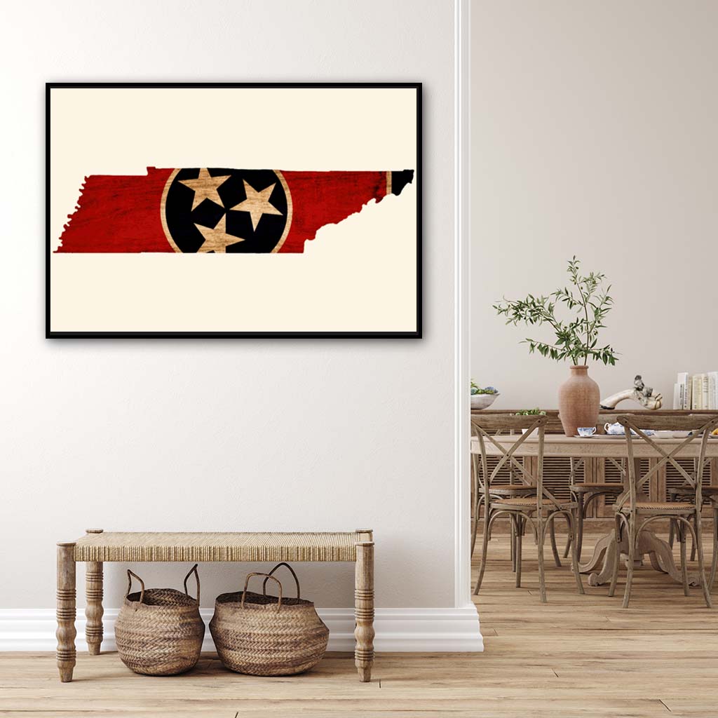 Rustic Tennessee Flag Silhouette Canvas Wall Art Print - Canvas Black Frame
