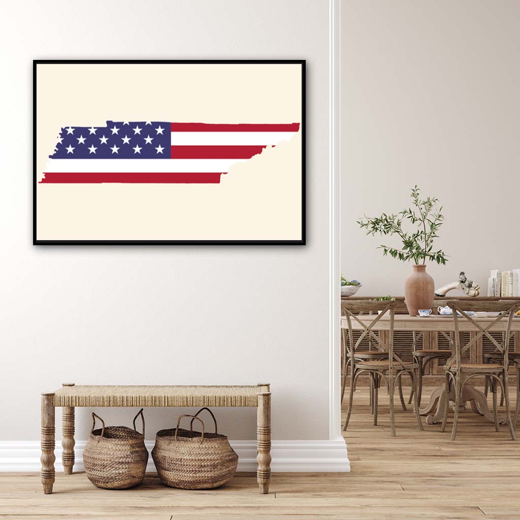 Tennessee American Flag Silhouette Canvas Wall Art Print - Canvas Black Frame