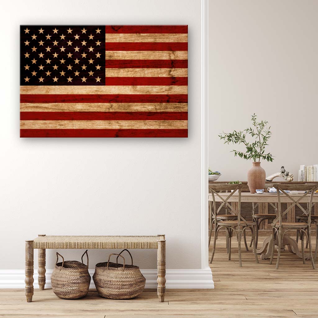 Rustic American Flag Silhouette Canvas Wall Art Print - Canvas Ready To Hang