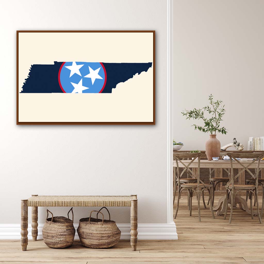 Navy & Teal Tennessee Flag Silhouette Canvas Wall Art Print - Canvas Pecan Frame