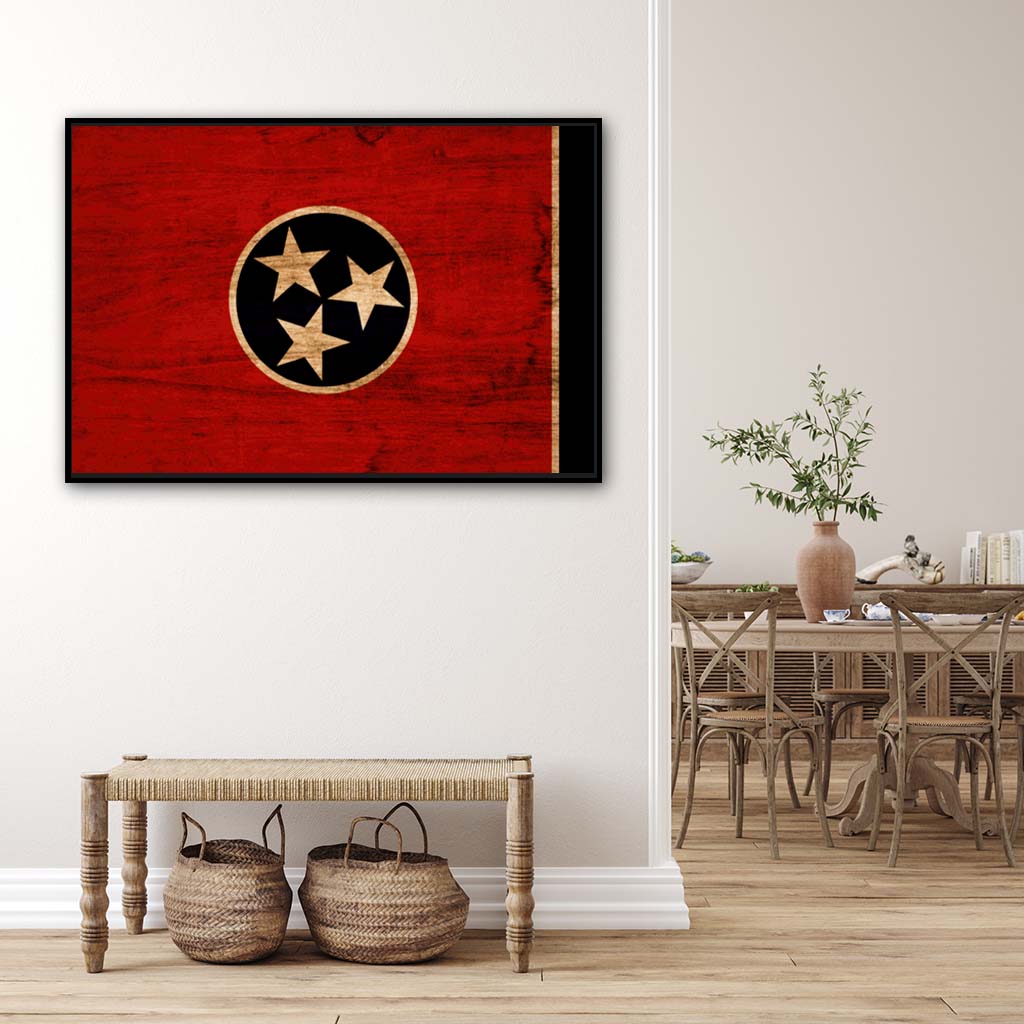 Rustic Tennessee Canvas Flag Art Print - Canvas Black Frame