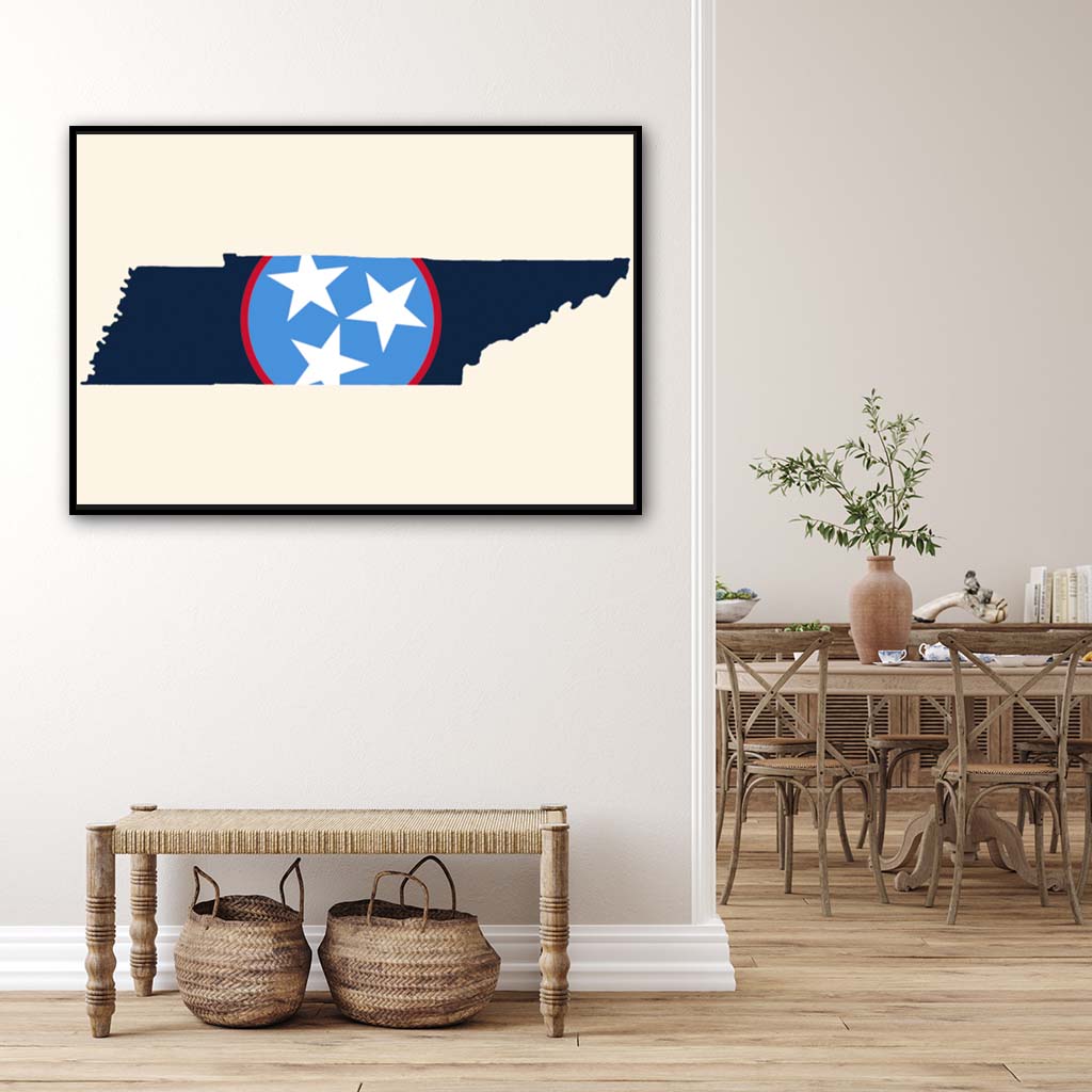 Navy & Teal Tennessee Flag Silhouette Canvas Wall Art Print - Canvas Black Frame