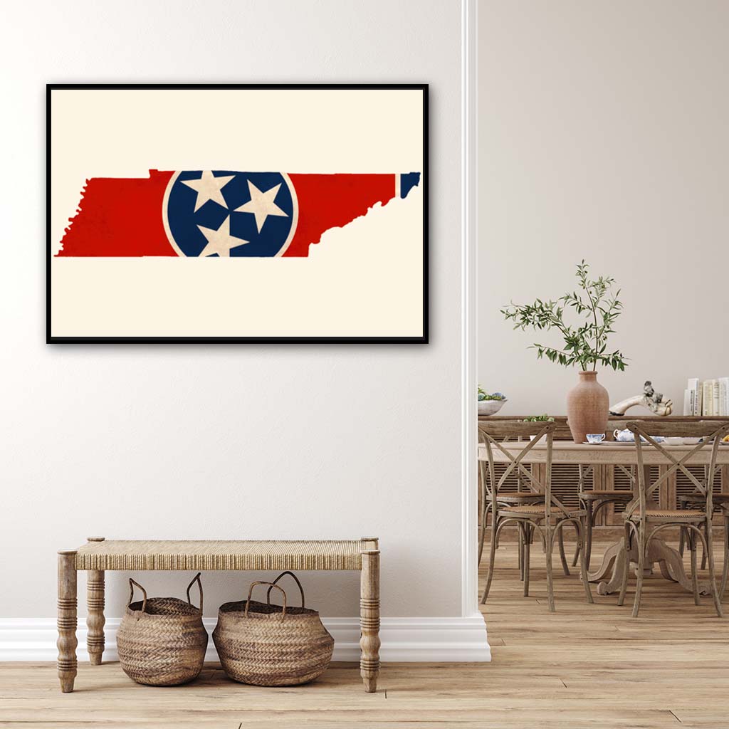 Distressed Tennessee Flag Silhouette Canvas Wall Art Print - Canvas Black Frame