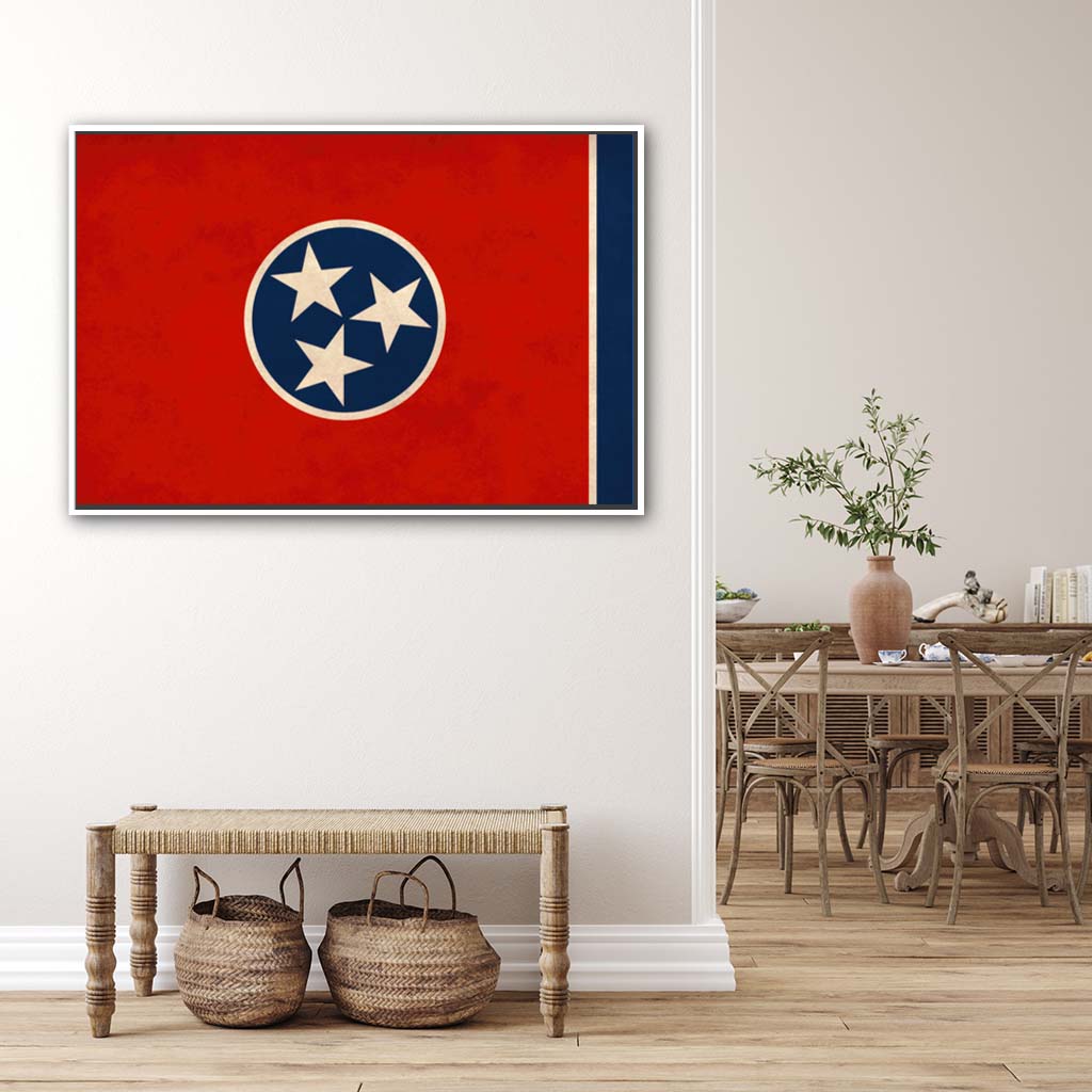 Distressed Tennessee Canvas Flag Art Print - Canvas White Frame