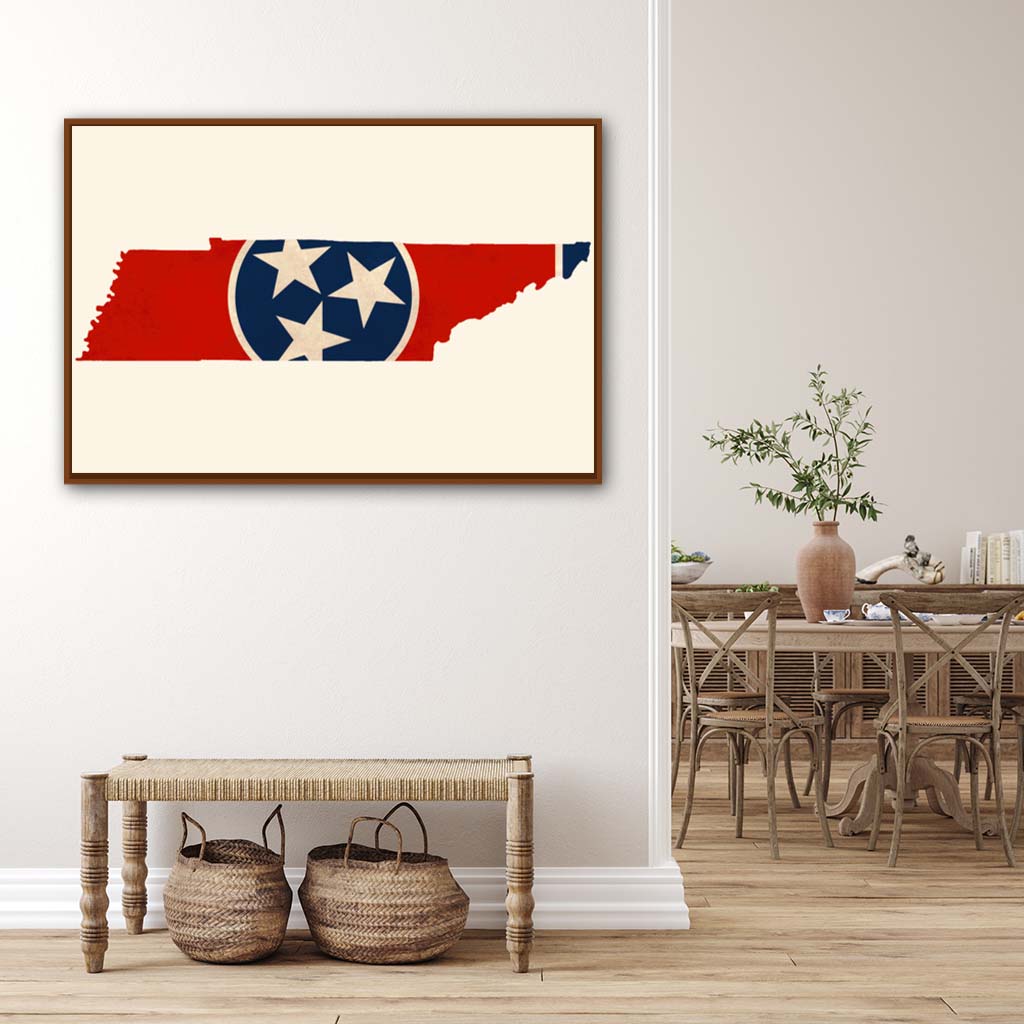 Distressed Tennessee Flag Silhouette Canvas Wall Art Print - Canvas Pecan Frame