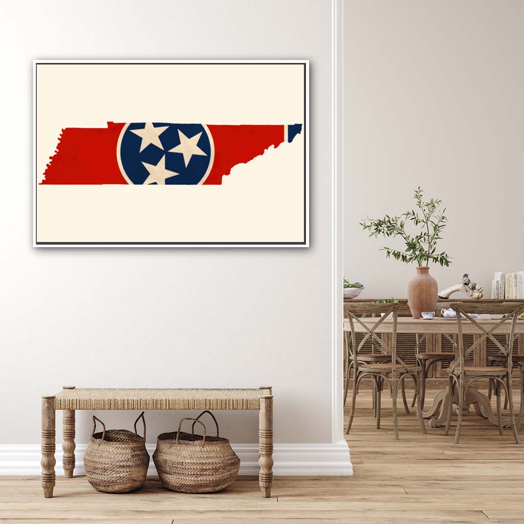 Distressed Tennessee Flag Silhouette Canvas Wall Art Print - Canvas White Frame