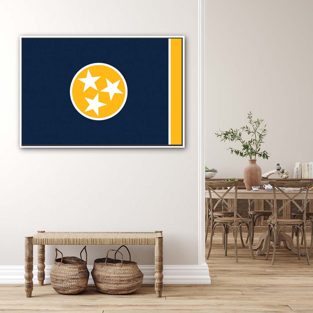 Navy & Gold Tennessee Canvas Flag Art Print - Canvas White Frame