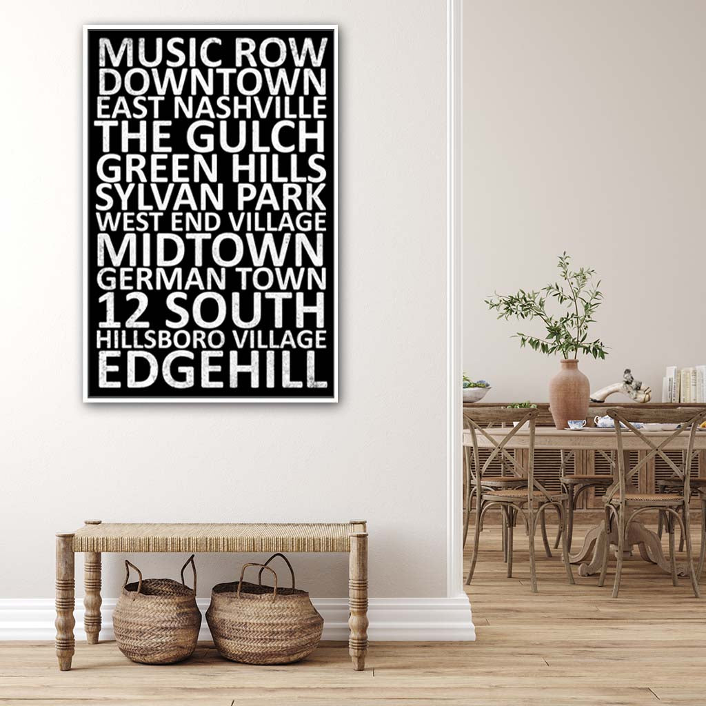Nashville Neighborhood Canvas Wall Art Print - White Frame