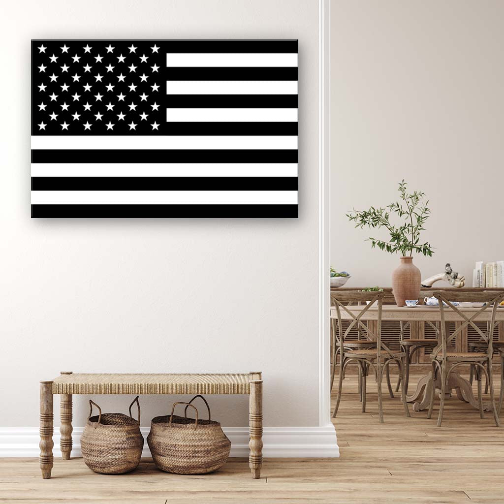 Black & White American Flag Silhouette Canvas Wall Art Print - Canvas Ready To Hang