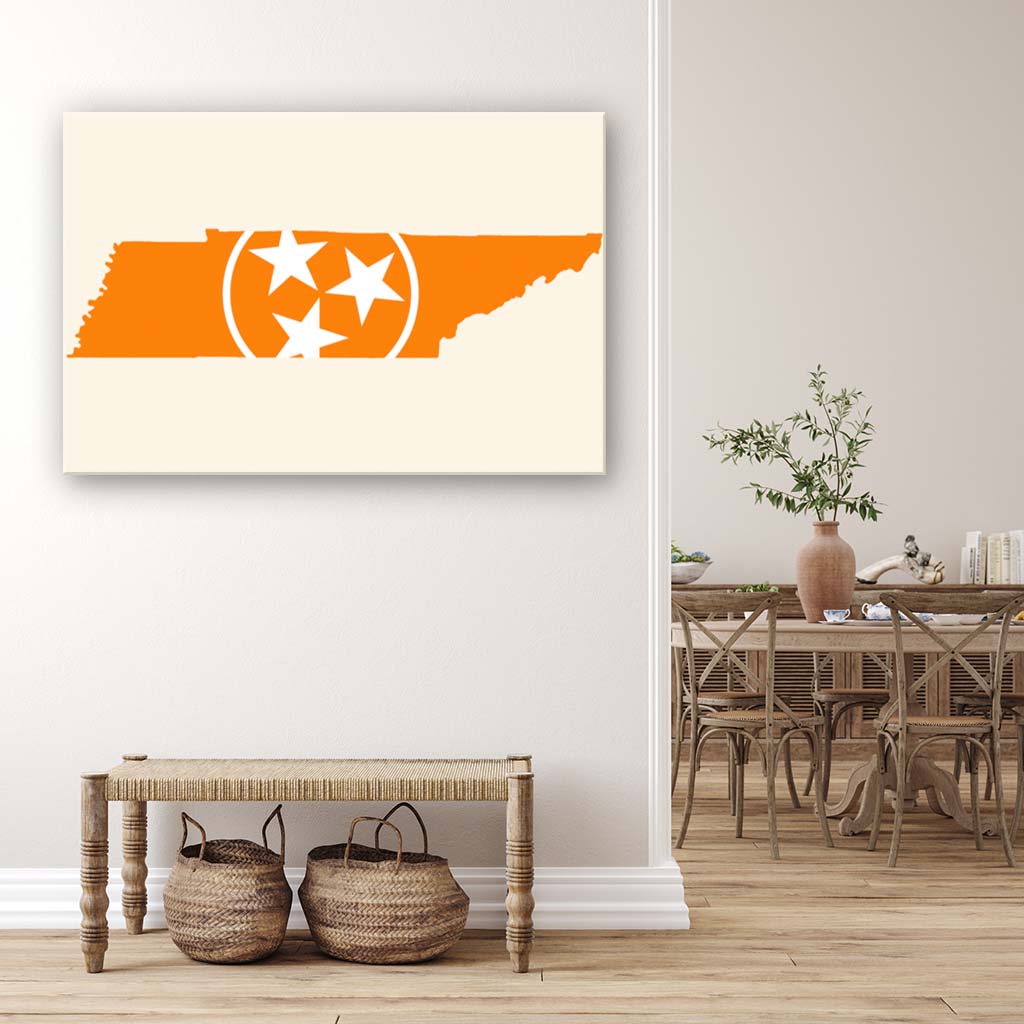 Orange & White Tennessee Flag Silhouette Canvas Wall Art Print - Canvas Ready To Hang