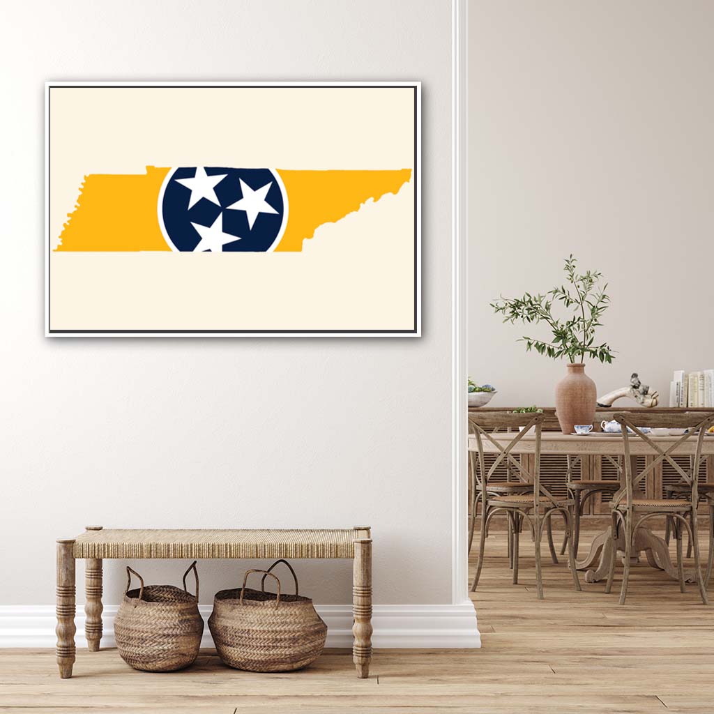 Navy & Gold Tennessee Flag Silhouette Canvas Wall Art Print - Canvas White Frame