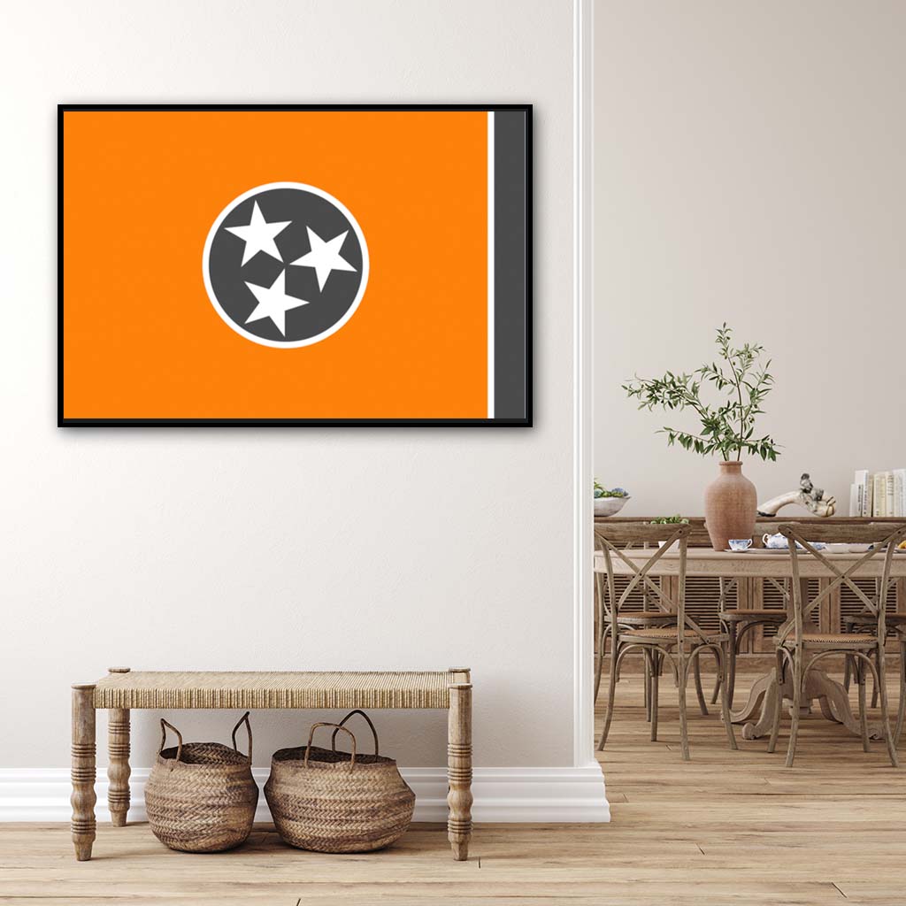 Orange & Gray Tennessee Canvas Flag Art Print - Canvas Black Frame