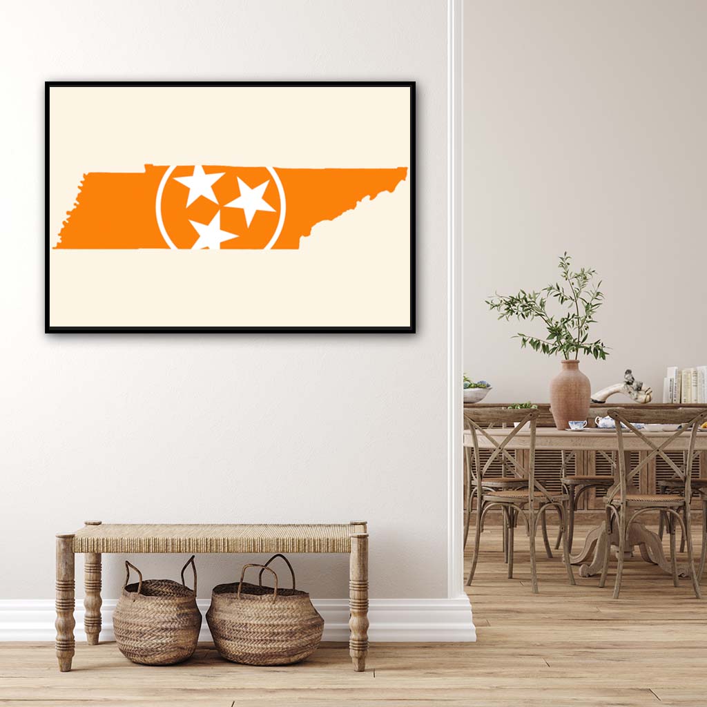 Orange & White Tennessee Flag Silhouette Canvas Wall Art Print - Canvas Black Frame