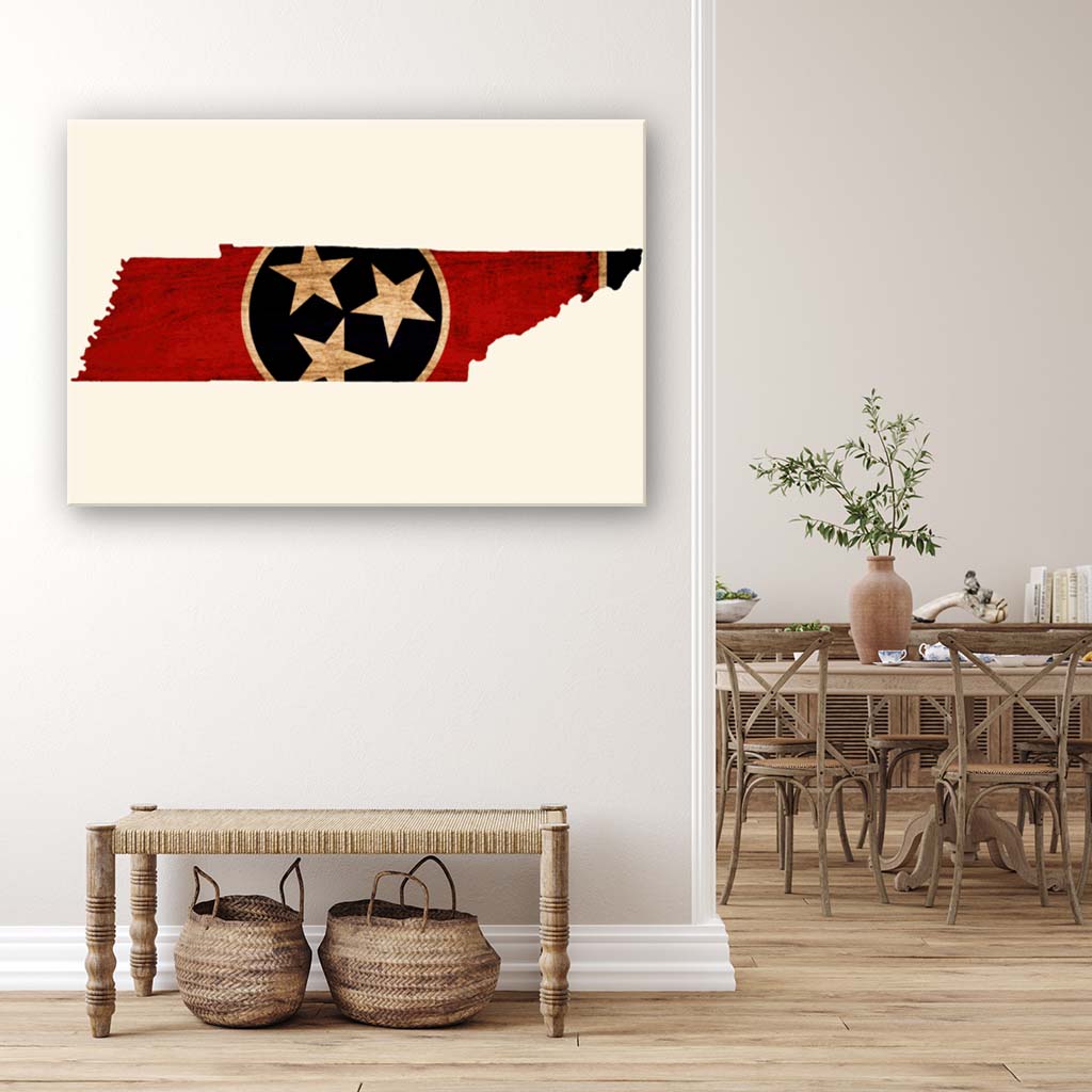 Rustic Tennessee Flag Silhouette Canvas Wall Art Print - Canvas Ready To Hang