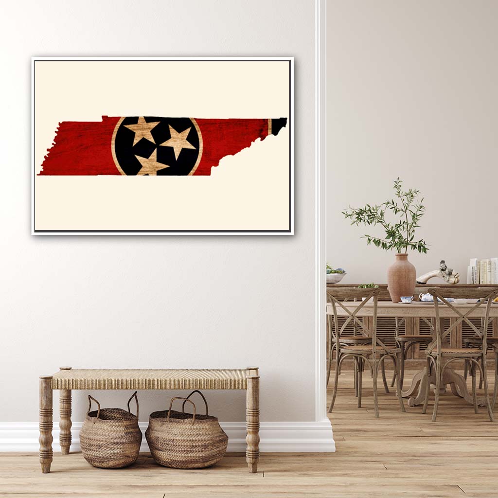 Rustic Tennessee Flag Silhouette Canvas Wall Art Print - Canvas White Frame