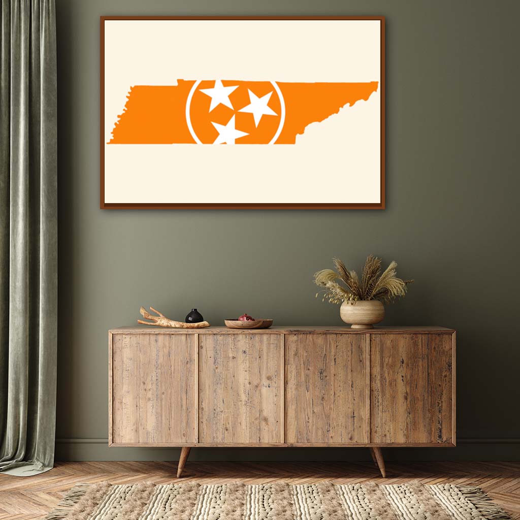 Orange & White Tennessee Flag Silhouette Canvas Wall Art Print - Canvas Pecan Frame