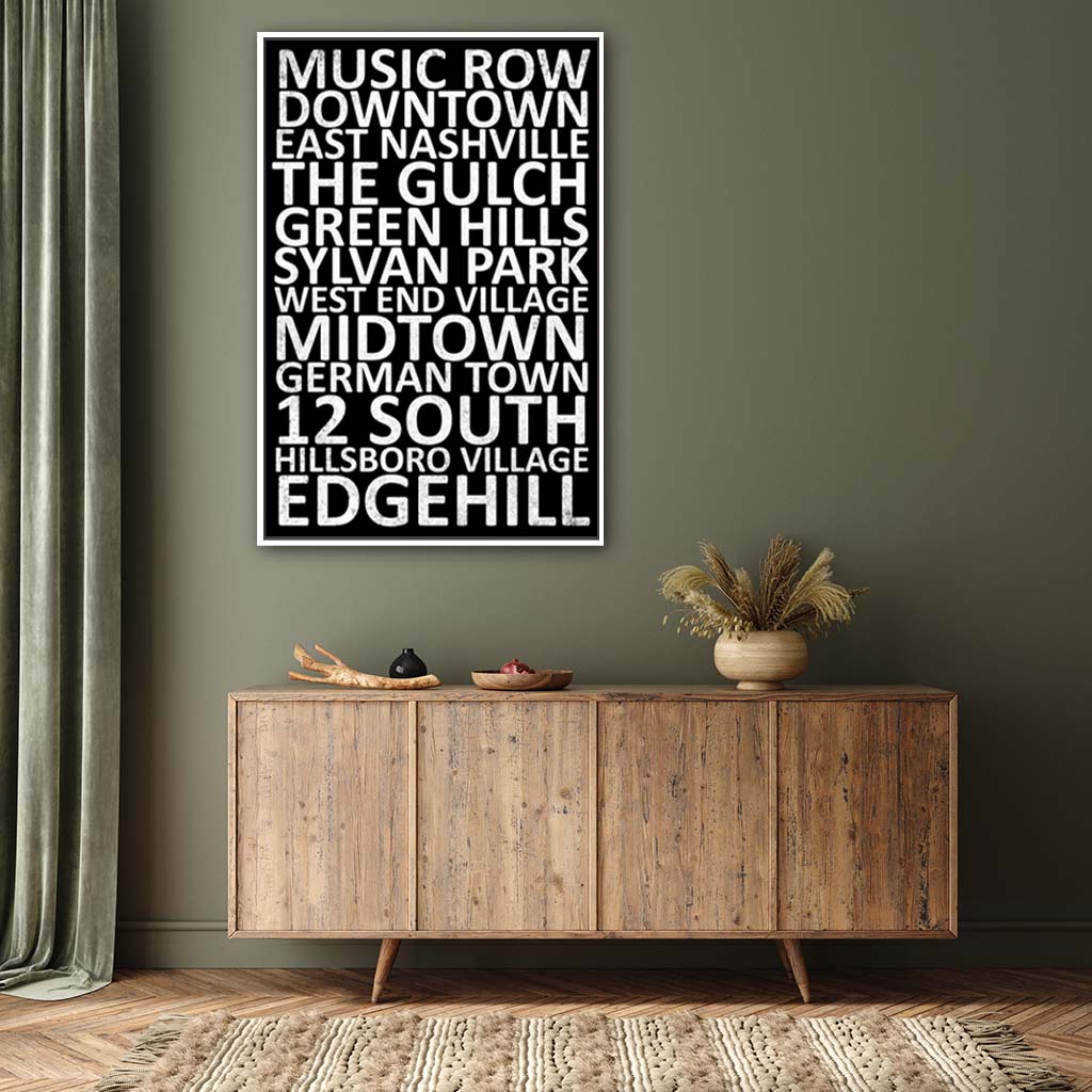 Nashville Neighborhood Canvas Wall Art Print - White Frame