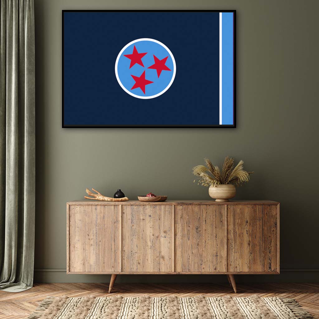 Navy & Teal Tennessee Canvas Flag Art Print - Canvas Black Frame