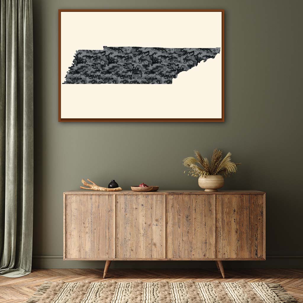 Tennessee Digital Camo Silhouette Canvas Wall Art Print - Canvas Pecan Frame