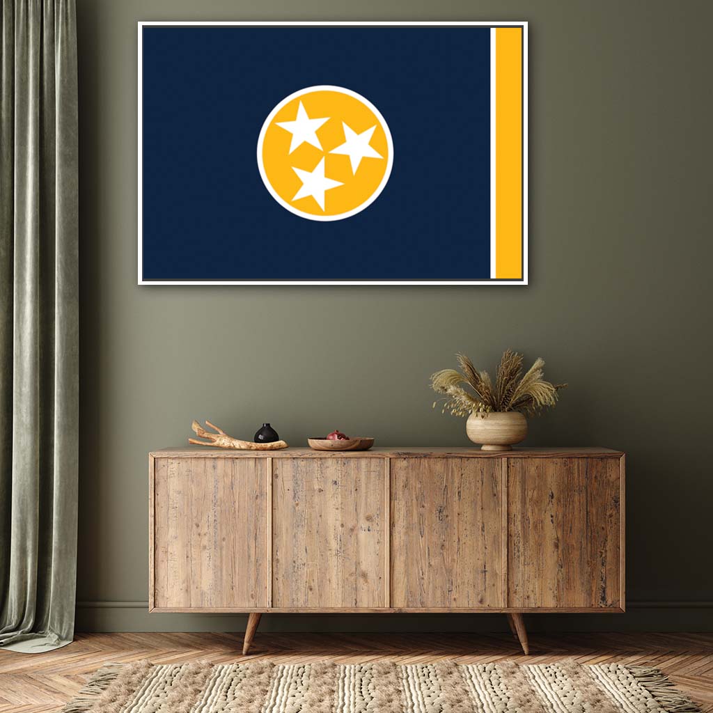 Navy & Gold Tennessee Canvas Flag Art Print - Canvas White Frame