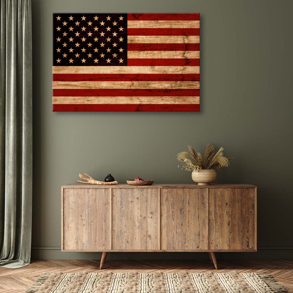 Rustic American Flag Silhouette Canvas Wall Art Print - Canvas Ready To Hang