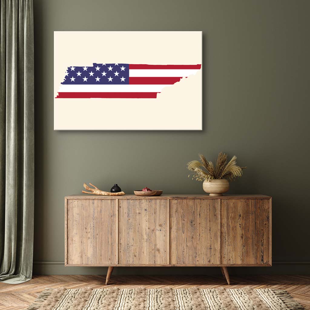 Tennessee American Flag Silhouette Canvas Wall Art Print - Canvas Ready To Hang