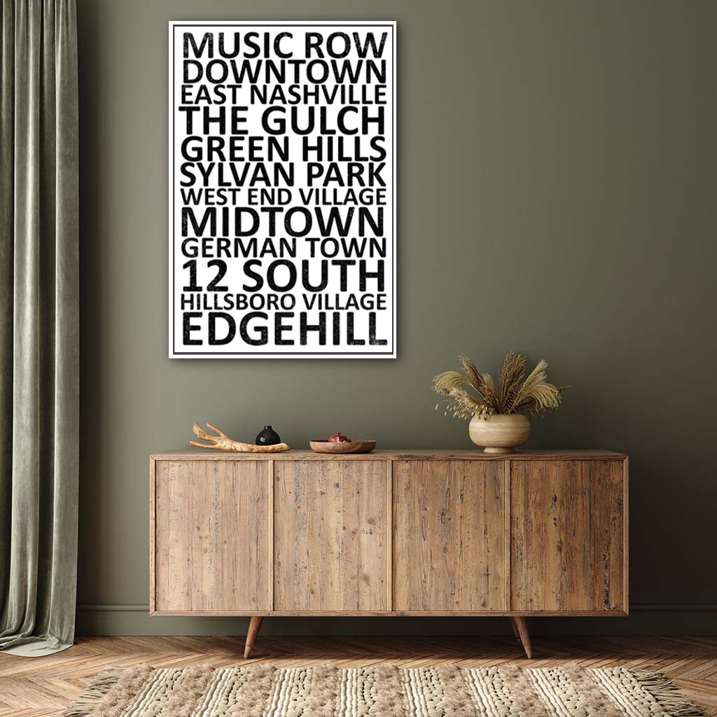 Nashville Neighborhood Canvas Wall Art Print - White Frame
