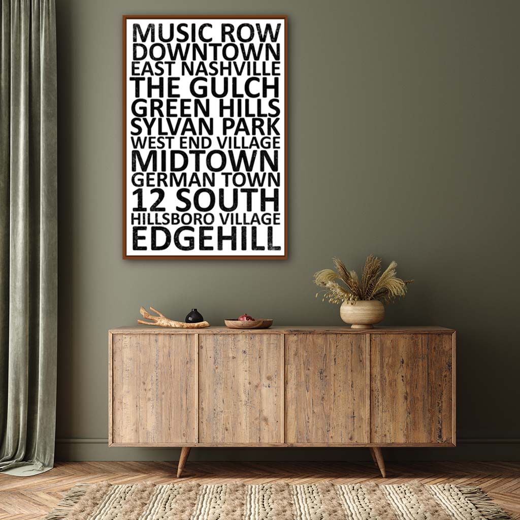 Nashville Neighborhood Canvas Wall Art Print - Pecan Frame