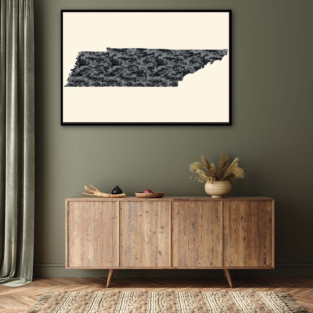 Tennessee Digital Camo Silhouette Canvas Wall Art Print - Canvas Black Frame