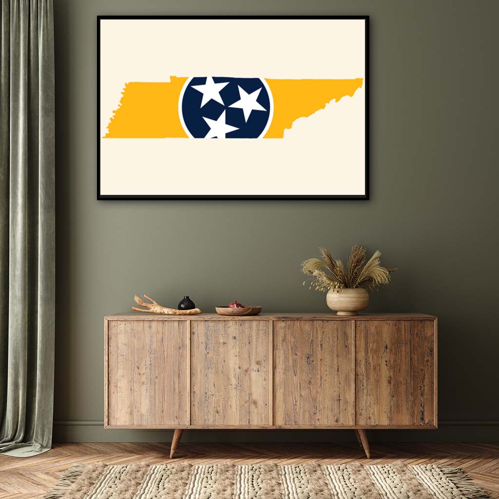 Navy & Gold Tennessee Flag Silhouette Canvas Wall Art Print - Canvas Black Frame