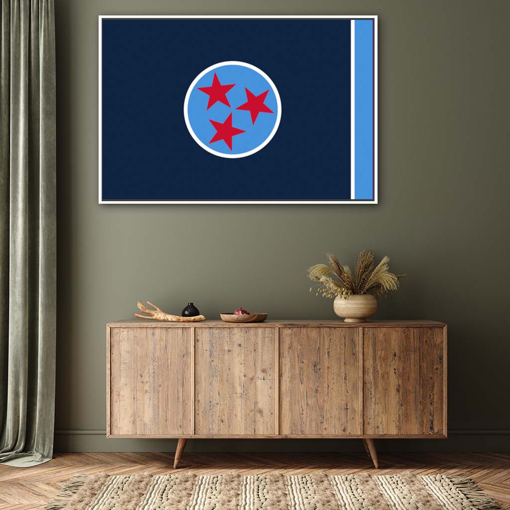 Navy & Teal Tennessee Canvas Flag Art Print - Canvas White Frame