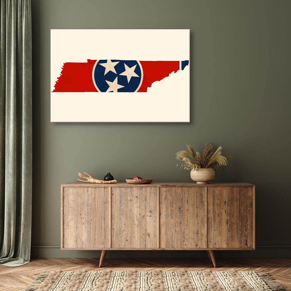 Distressed Tennessee Flag Silhouette Canvas Wall Art Print - Canvas Ready To Hang