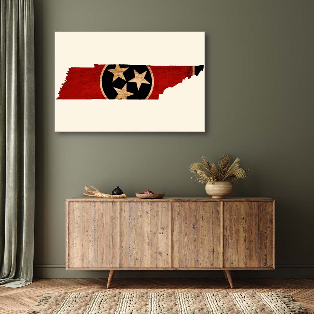 Rustic Tennessee Flag Silhouette Canvas Wall Art Print - Canvas Ready To Hang