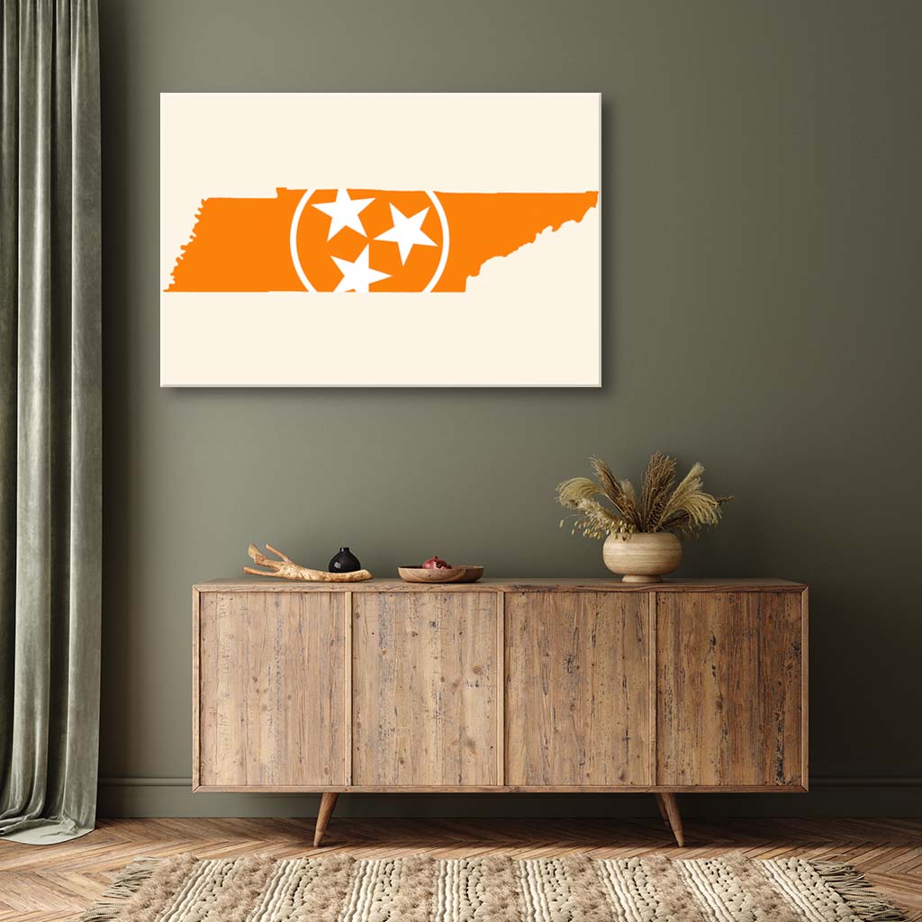 Orange & White Tennessee Flag Silhouette Canvas Wall Art Print - Canvas Ready To Hang