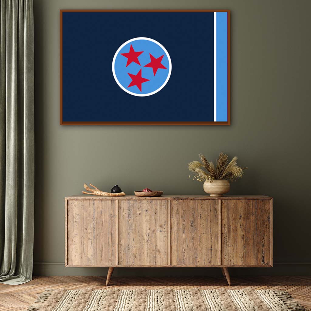 Navy & Teal Tennessee Canvas Flag Art Print - Canvas Pecan Frame