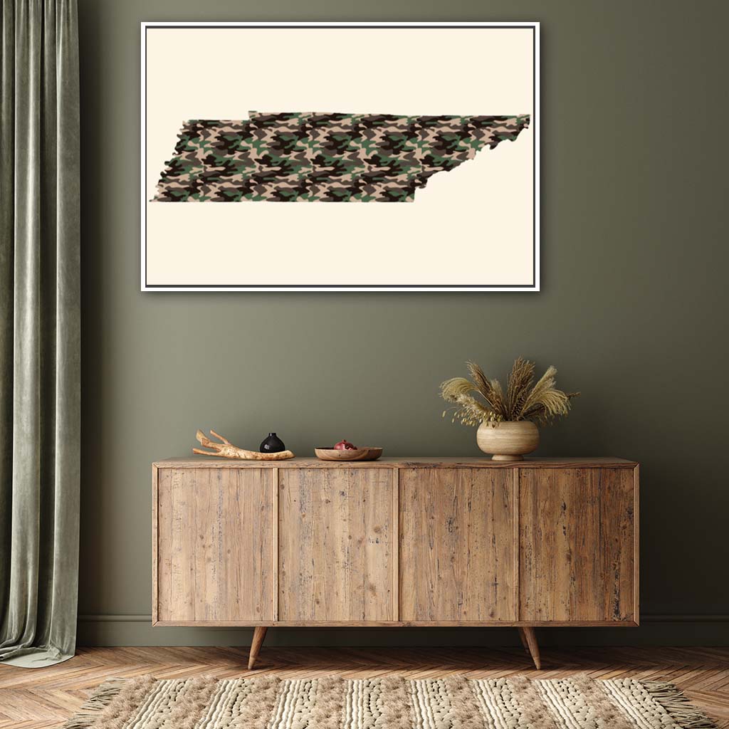Tennessee Woodland Camo Silhouette Canvas Wall Art Print - Canvas White Frame