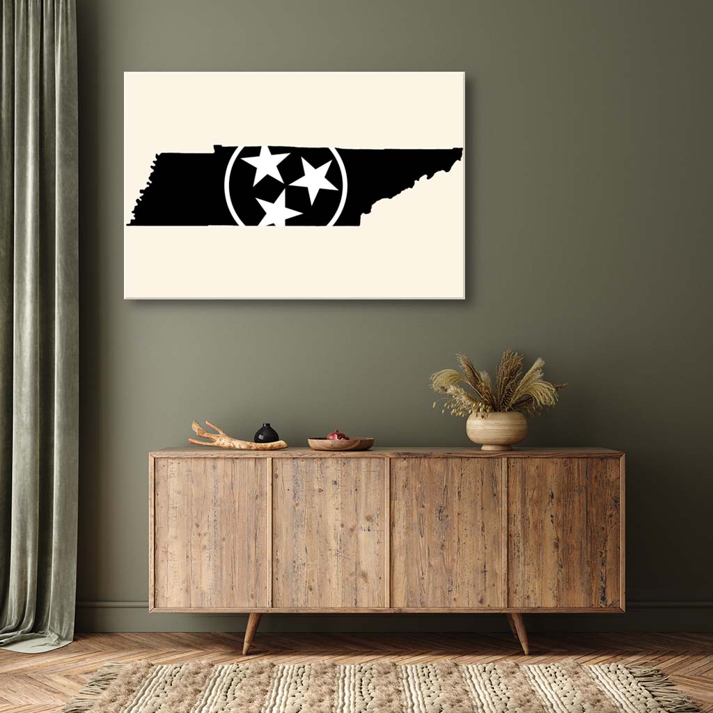 Black & White Tennessee Flag Silhouette Canvas Wall Art Print - Canvas Ready To Hang