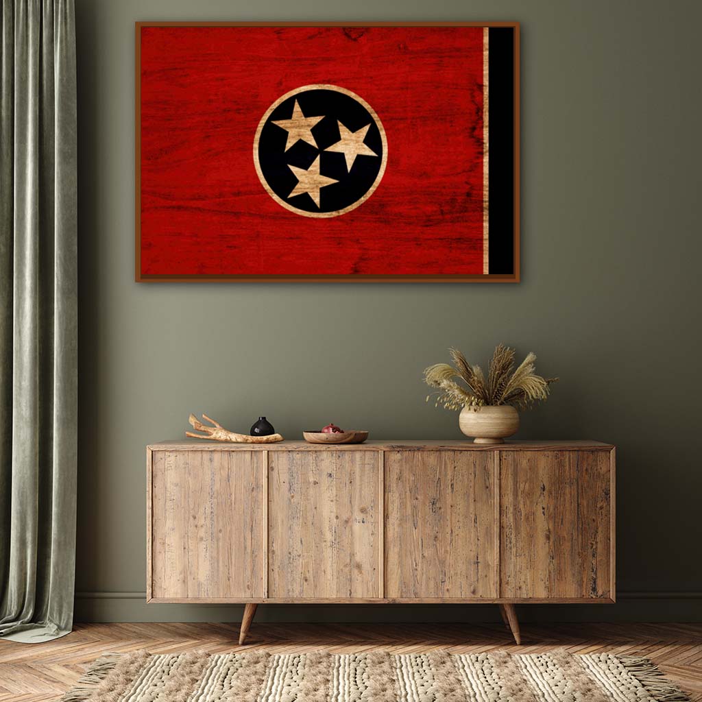 Rustic Tennessee Canvas Flag Art Print - Canvas Pecan Frame