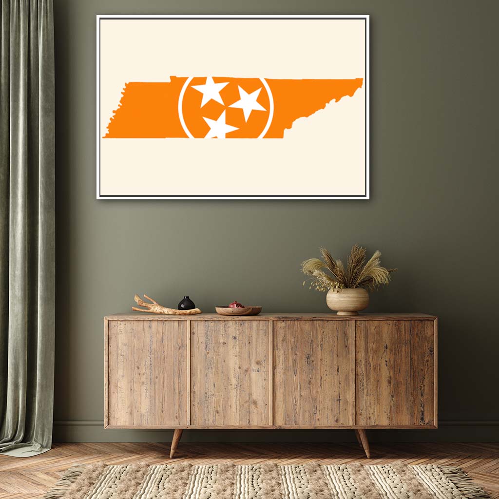 Orange & White Tennessee Flag Silhouette Canvas Wall Art Print - Canvas White Frame